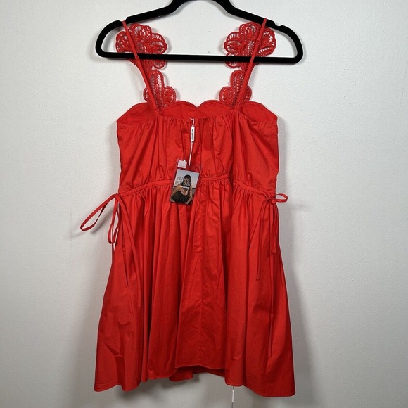 Self Portrait NWT Red Macrame Lace Mini Dress Sz 4 MSRP $465 - Picture 4 of 9